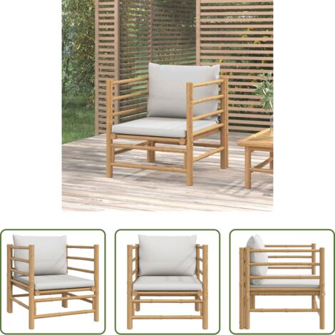 Seduta esterna -  Divano da Giardino con Cuscini Grigio Chiaro in Bambù