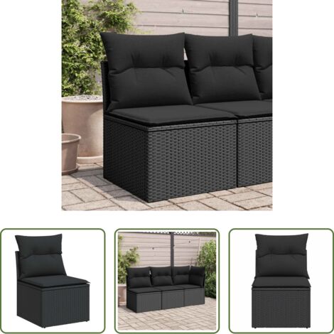 Seduta esterna -  Divano da giardino senza braccioli con cuscini nero in polyrattan
