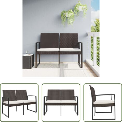 Seduta esterna -  Panca da Giardino a 2 Posti con Cuscini in Rattan PP Marrone