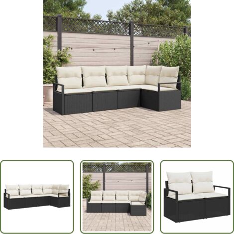 Seduta esterna -  Set di divani con cuscino 5 pcs Nero polyrattan