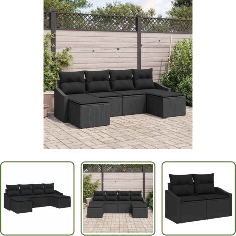 Seduta esterna -  Set di divani con cuscino 6 pcs Nero polyrattan