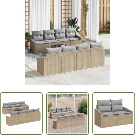 Seduta esterna -  Set di divani con cuscino 7 pcs Beige e grigio polyrattan
