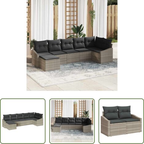 Seduta esterna -  Set di divani con cuscino 7 pcs Grigio chiaro polyrattan