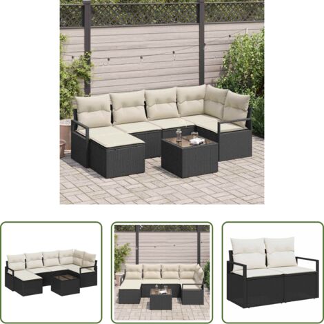 Seduta esterna -  Set di divani con cuscino 7 pcs Marrone e Crema polyrattan