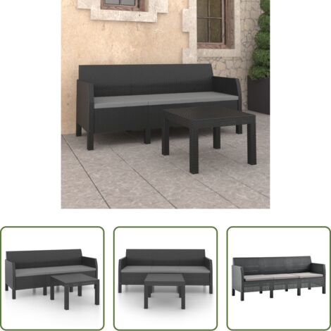 Seduta esterna -  Set Divani da Giardino 2 pz con Cuscini in Rattan PP Antracite