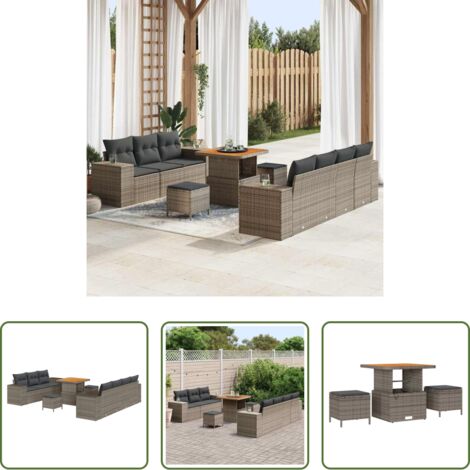 Seduta esterna -  Set Divano da Giardino 10 pcs Grigio Rattan in Polipropilene