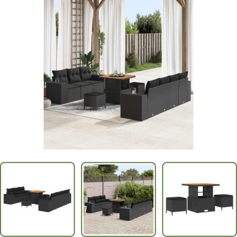 Seduta esterna -  Set Divano da Giardino 10 pcs Nero Rattan in Polipropilene