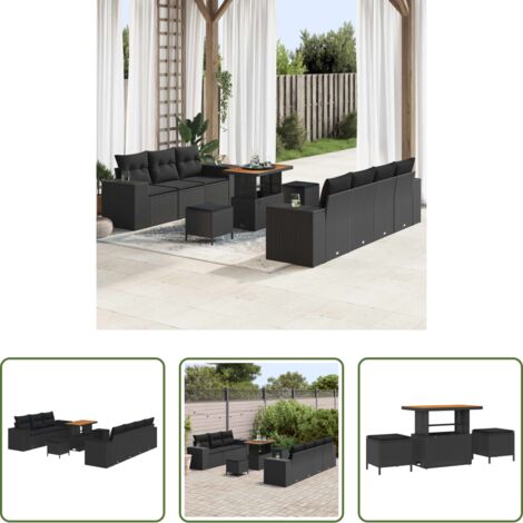 Seduta esterna -  Set Divano da Giardino 10 pcs Nero Rattan in Polipropilene