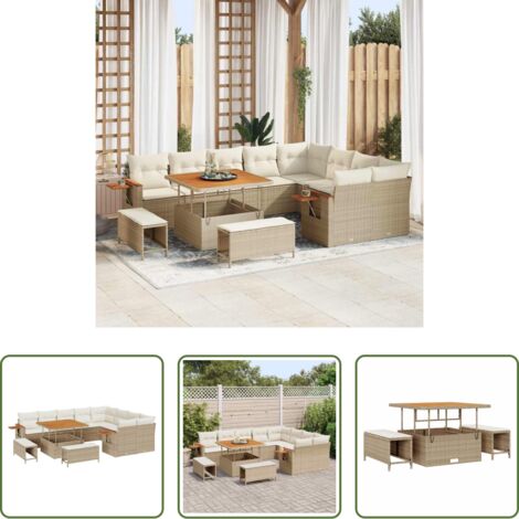 Seduta esterna -  Set Divano da Giardino 13 pcs Beige e Crema polyrattan