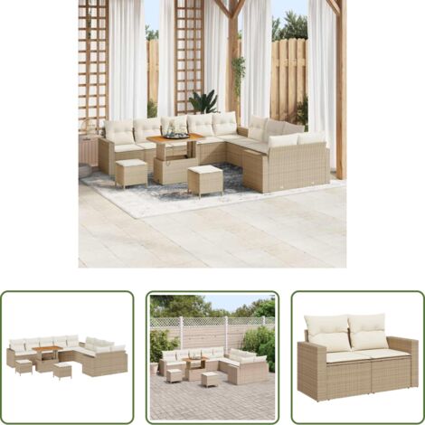 Seduta esterna -  Set Divano da Giardino 13 pcs Beige polyrattan