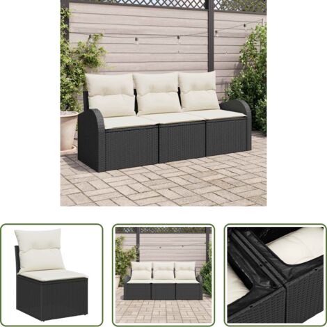 Seduta esterna -  Set Divano da Giardino 3 pcs Nero e bianco Poly Rattan