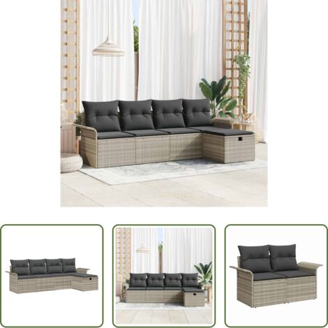 Seduta esterna -  Set Divano da Giardino 5 pcs Grigio chiaro Poly Rattan