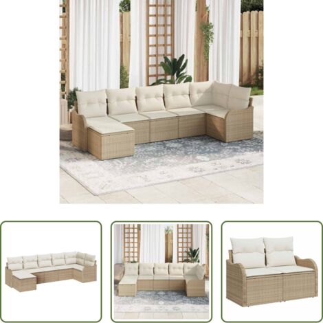 Seduta esterna -  Set Divano da Giardino 7 pcs Beige polyrattan