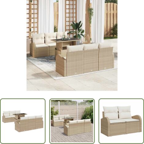Seduta esterna -  Set Divano da Giardino 7 pcs Beige Rattan in Polipropilene