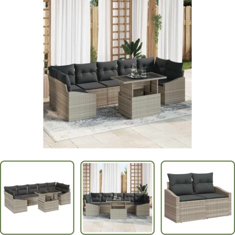 Seduta esterna -  Set Divano da Giardino 8 pcs Grigio chiaro polyrattan