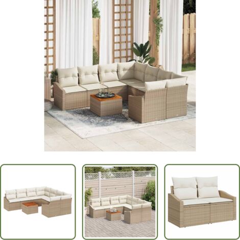 Seduta esterna -  Set Divano da Giardino 9 pcs Beige e Crema polyrattan
