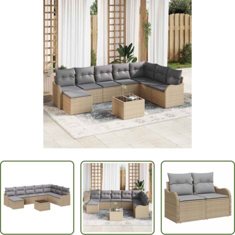 Seduta esterna -  Set Divano da Giardino 9 pcs beige e grigio chiaro Poly Rattan
