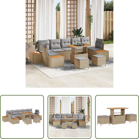 Seduta esterna -  Set Divano da Giardino con cuscino 10 pcs Beige Poly Rattan