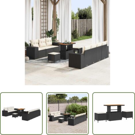 Seduta esterna -  Set Divano da Giardino con cuscino 10 pcs Nero e Crema