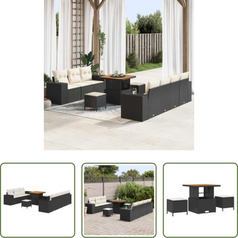 Seduta esterna -  Set Divano da Giardino con cuscino 10 pcs Nero e Crema