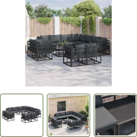 Seduta esterna -  Set Divano da Giardino con cuscino 11 pcs Nero Alluminio