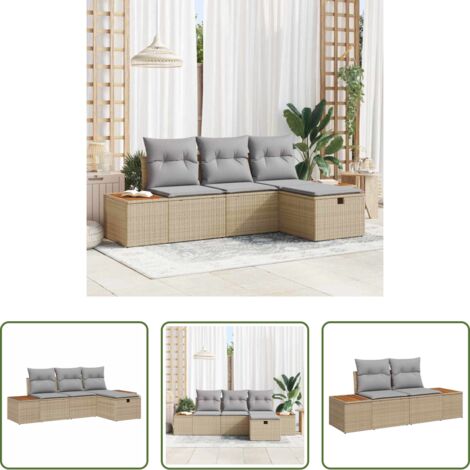Seduta esterna -  Set Divano da Giardino con cuscino 4 pcs Beige polyrattan