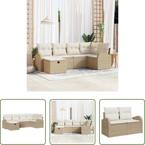 Seduta esterna -  Set Divano da Giardino con cuscino 6 pcs Beige Poly Rattan