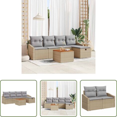 Seduta esterna -  Set Divano da Giardino con cuscino 6 pcs Beige polyrattan