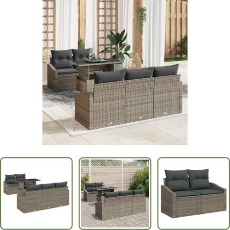 Seduta esterna -  Set Divano da Giardino con cuscino 6 pcs Grigio polyrattan