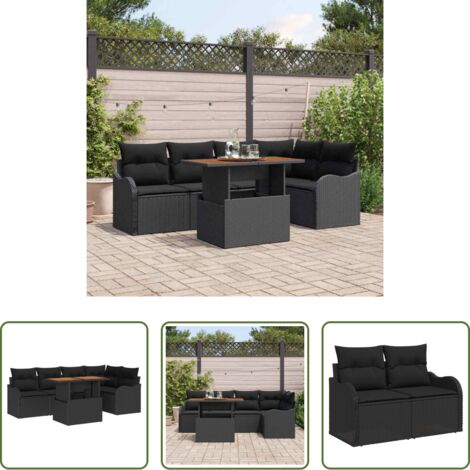 Seduta esterna -  Set Divano da Giardino con cuscino 6 pcs Nero polyrattan