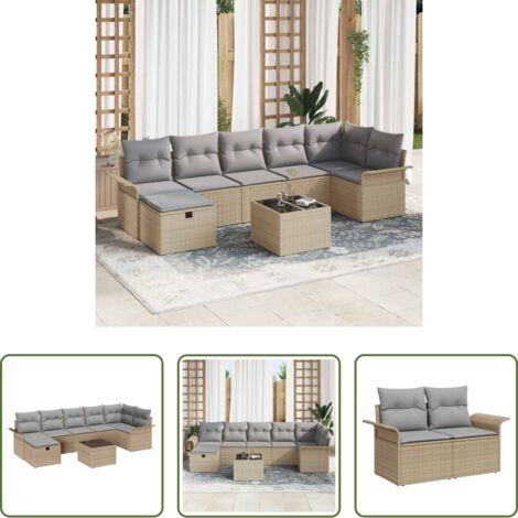 Seduta esterna -  Set Divano da Giardino con cuscino 8 pcs Beige Poly Rattan