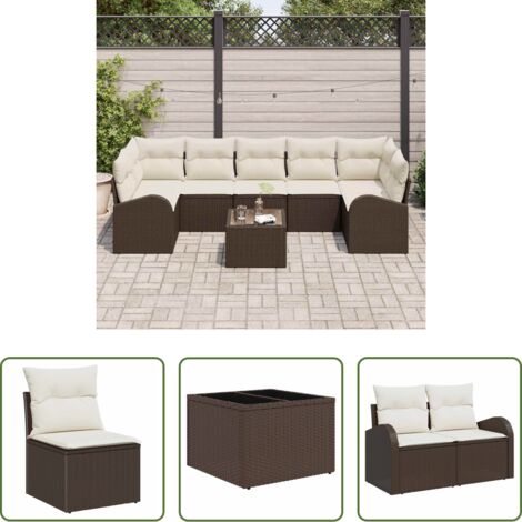 Seduta esterna -  Set Divano da Giardino con cuscino 8 pcs Marrone e Crema