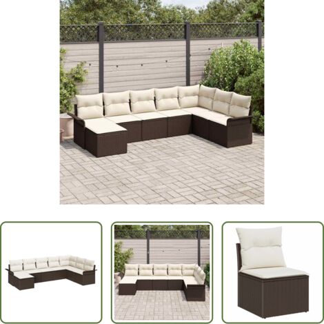 Seduta esterna -  Set Divano da Giardino con cuscino 8 pcs Marrone Poly Rattan