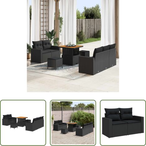 Seduta esterna -  Set Divano da Giardino con cuscino 8 pcs Nero polyrattan