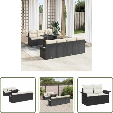 Seduta esterna -  Set Divano da Giardino con cuscino 8 pcs Nero polyrattan