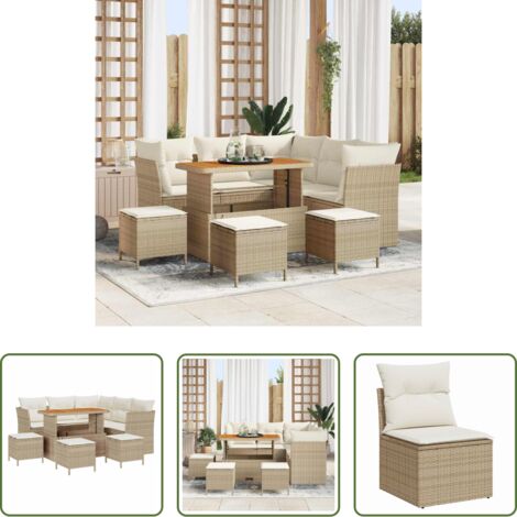 Seduta esterna -  Set Divano da Giardino con cuscino 9 pcs beige e panna