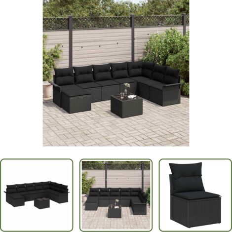 Seduta esterna -  Set Divano da Giardino con cuscino 9 pcs Beige Poly Rattan