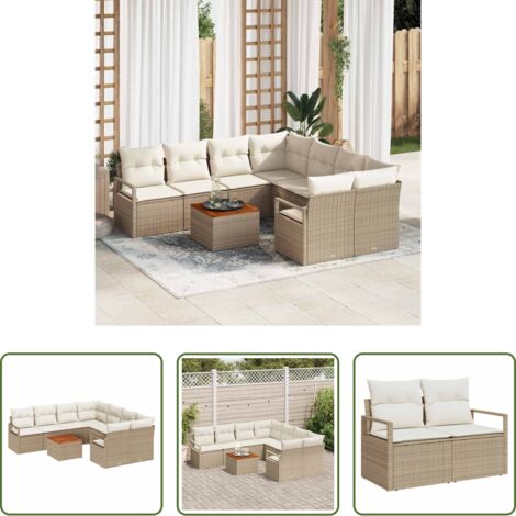 Seduta esterna -  Set Divano da Giardino con cuscino 9 pcs Beige polyrattan