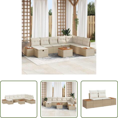 Seduta esterna -  Set Divano da Giardino con cuscino 9 pcs Beige polyrattan