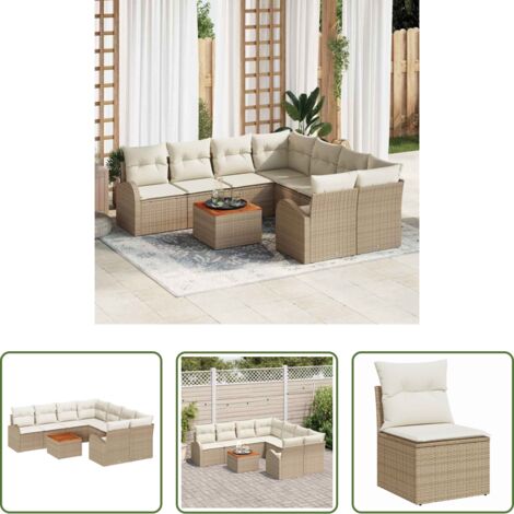 Seduta esterna -  Set Divano da Giardino con cuscino 9 pcs Beige polyrattan