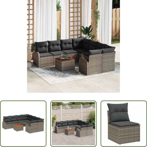 Seduta esterna -  Set Divano da Giardino con cuscino 9 pcs Grigio polyrattan
