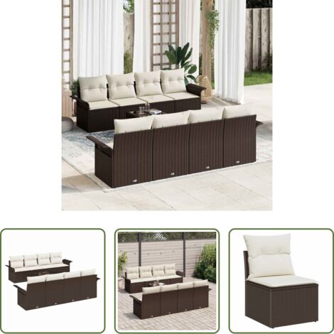 Seduta esterna -  Set Divano da Giardino con cuscino 9 pcs Marrone e Crema