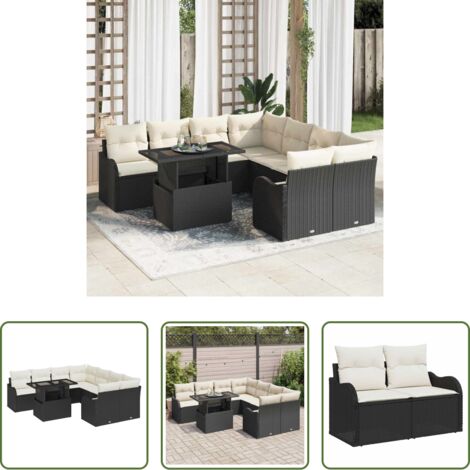 Seduta esterna -  Set Divano da Giardino con cuscino 9 pcs Nero Polyrattan