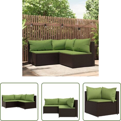 Seduta esterna -  Set Mobili da Giardino 3 pz con Cuscini in Polyrattan Marrone