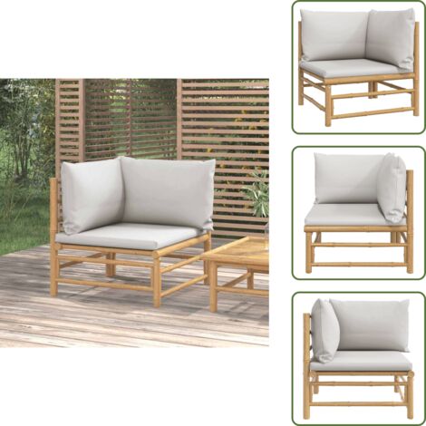 Seduta esterna - vidaXL Divano Angolare da Giardino con Cuscini Grigio Chiaro Bambù - Arredamento da giardino