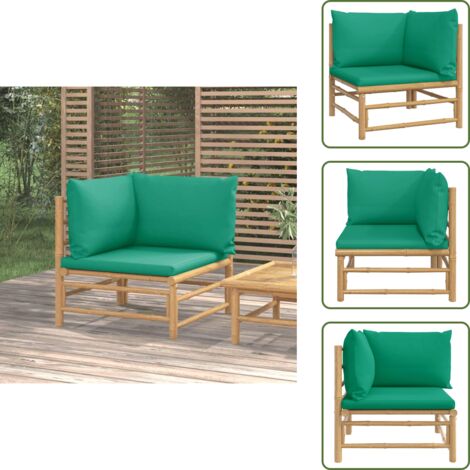 Seduta esterna - vidaXL Divano Angolare da Giardino con Cuscini Verdi in Bambù - Arredamento da giardino