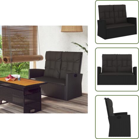 Seduta esterna - vidaXL Panca da Giardino Reclinabile con Cuscini 118cm Polyrattan Nero - Schienale regolabile
