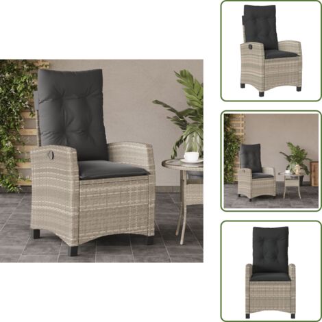 Seduta esterna - vidaXL Sedia Reclinabile Giardino con Cuscini Grigio Chiaro Polyrattan - Cuscino sfoderabile