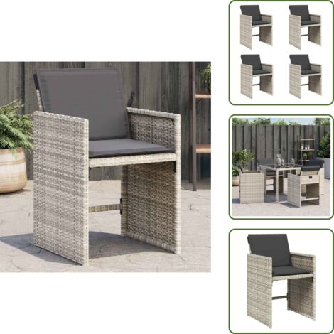 Seduta esterna - vidaXL Sedie da Giardino con Cuscini 4 pz Grigio Chiaro in Polyrattan - Cuscino sfoderabile