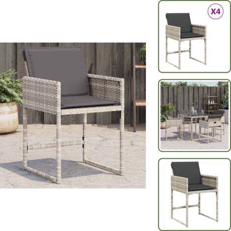 Seduta esterna - vidaXL Sedie da Giardino con Cuscini 4 pz Grigio Chiaro in Polyrattan - Cuscino sfoderabile